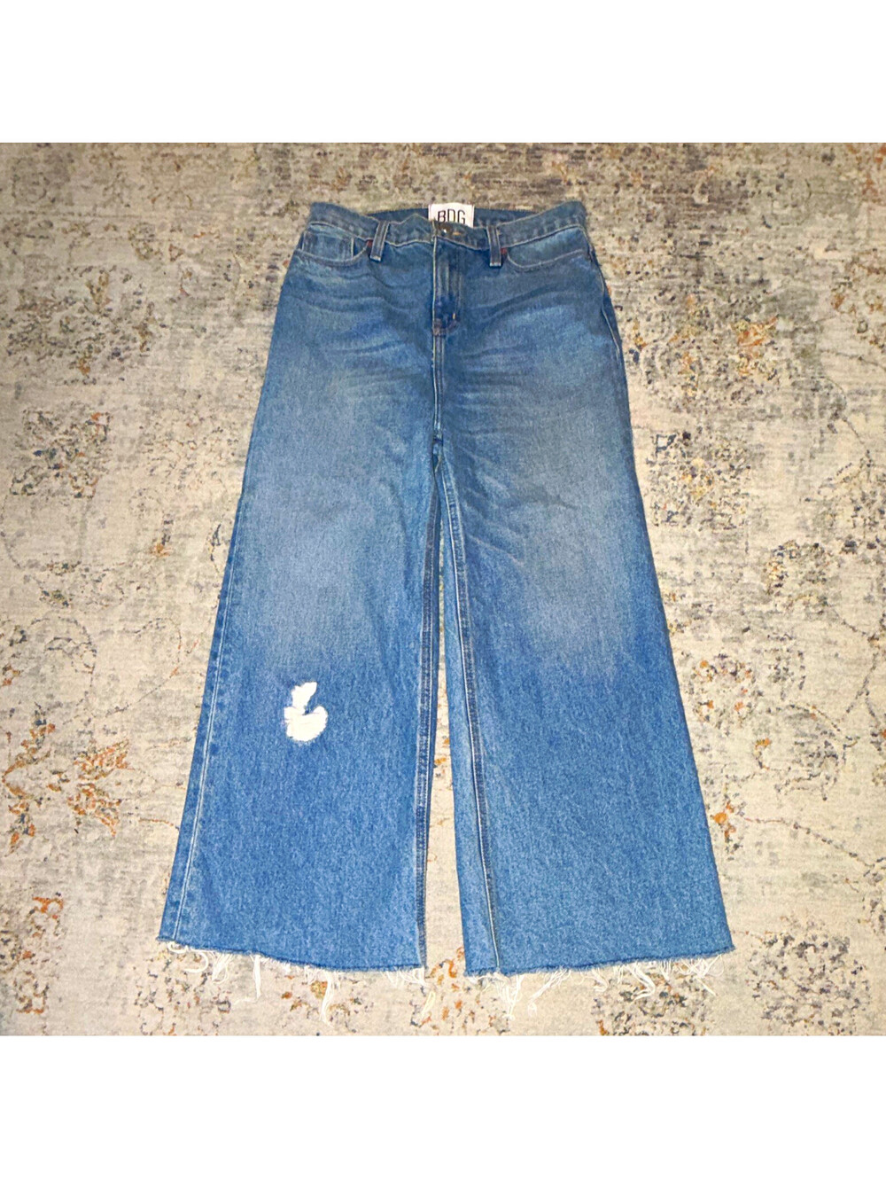 BDG Women’s Wide-Leg Jeans Blue Medium Wash High Rise Distressed 5-Pocket A312